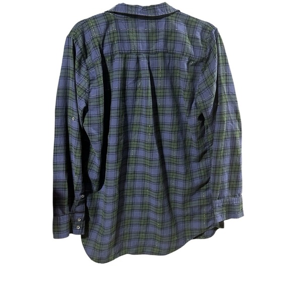 J. Crew metallic gold thread plaid half button down shirt l - Picture 3 of 8